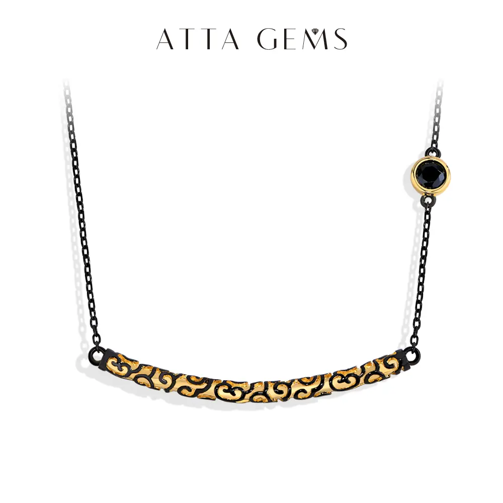New Arrival D Color 3.0ct Round Cut Black Synthetic Moissanite Single Gem Pendant Necklace - Golden Cudgel Fine Jewelry Moissanite Necklace Set N035 summerwins