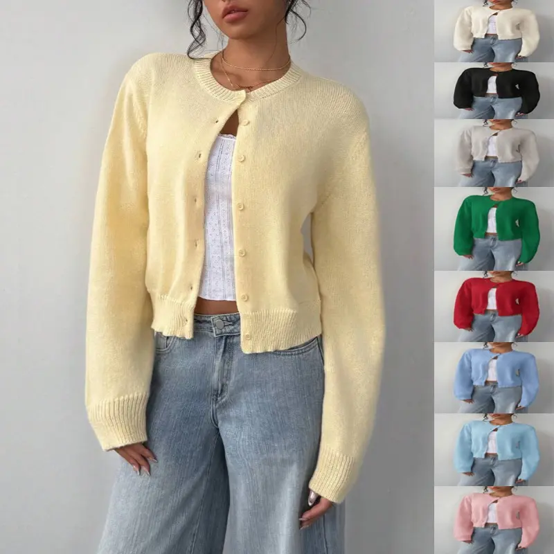 BIGWIG women's solid color button front cardigan, spring and autumn casual long sleeve sweater, fashionable women's daily knitwear, basic style, street style, button long sleeve solid color elegant sweater, classic women's fashion front cardigan