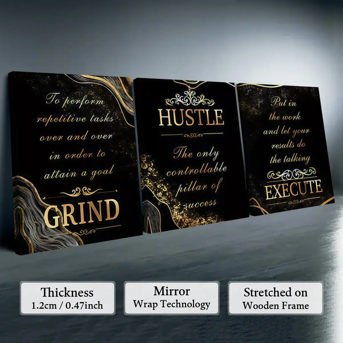 2D flat Wall decor framed 3-Piece Wooden Framed Black Gold Texture Canvas Wall Art, Inspirational Modern Wall Decor, Fashionable Home Poster for Living Room, Bedroom & Office 2D flat Wall decor framed 3-Piece Wooden Framed Black Gold Texture Canvas Wall Art, Inspirational Modern Wall Decor, Fashionable Home Poster for Living Room, Bedroom & Office