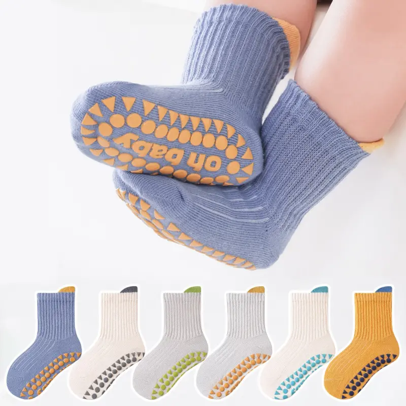 Toddler Unisex Socks, 6-Pair Cute Cartoon Print Slipper Socks with Fun Characters, Soft Non-Slip for Indoor Play, Boy, Elastic Bands, Training, Soft Polyester, Slip-On Socks