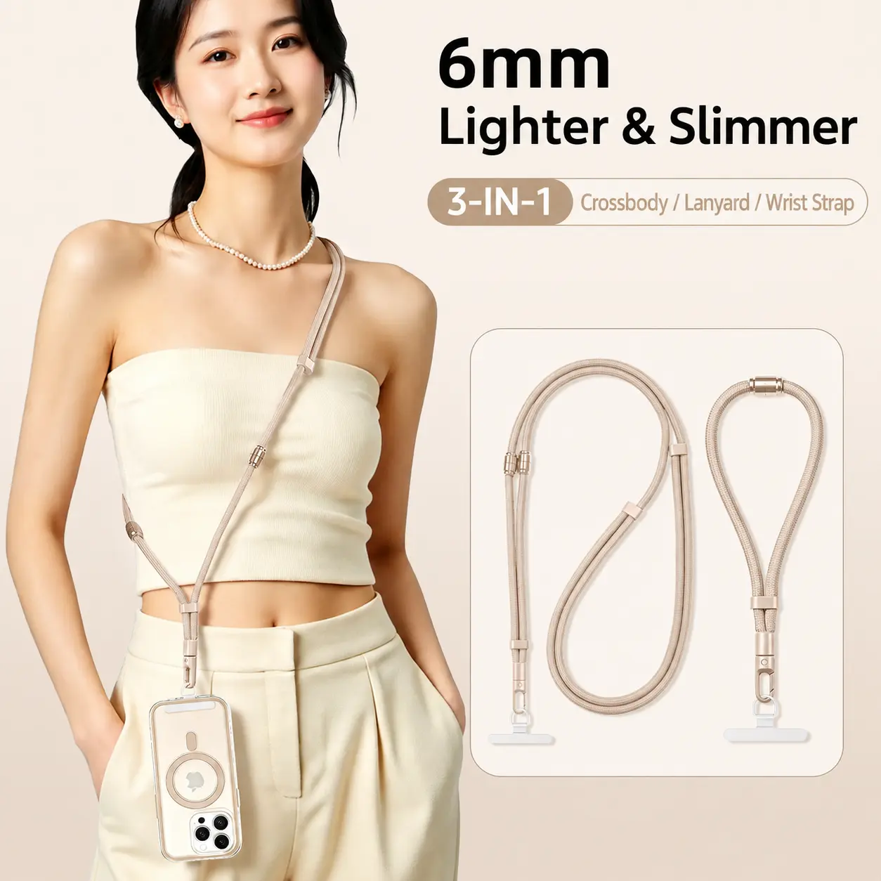 3-in-1 Adjustable Phone Lanyard Crossbody Strap 6mm Slim Phone Rope Wrist Strap Neck Strap for Phone Case