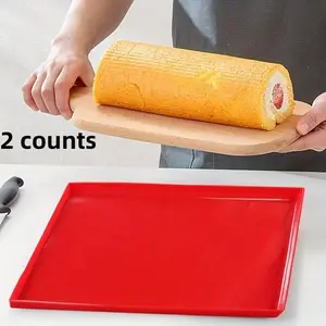 2 Counts Swiss Roll Silicone Mold, Jelly Roll Pan Silicone Baking Mat, Flexible Baking Tray, Kitchen Gadgets for Hotel/commercial Use
