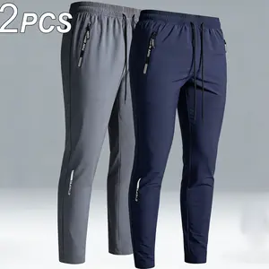 2 Pack Men's Big & Tall  Joggers, Quick Dry Athletic Pants with Zipper Pockets, Lightweight Elastic Waist Sweatpants for Men, Workout Running Hiking Casual Pants for Gym, Outdoor