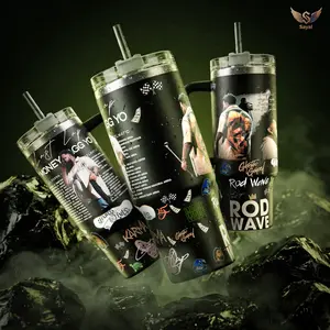 Rod Wave Last Lap Tour 40 oz Vacuum Insulated Tumbler with Handle Straw Money GGG YO Concert Graphic Keeps Drinks Hot/Cold 12H+ 18/8 Stainless Steel Travel Mug for Hip-Hop Fans Rap Music Lovers Dark Merch Gift