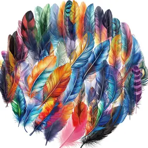 Feather Pattern Sticker, 50pcs/set Waterproof Self Adhesive Decor Paper, Decor Sticker for Gift Greeting Card Water Bottle Laptop Phone, Ornaments
