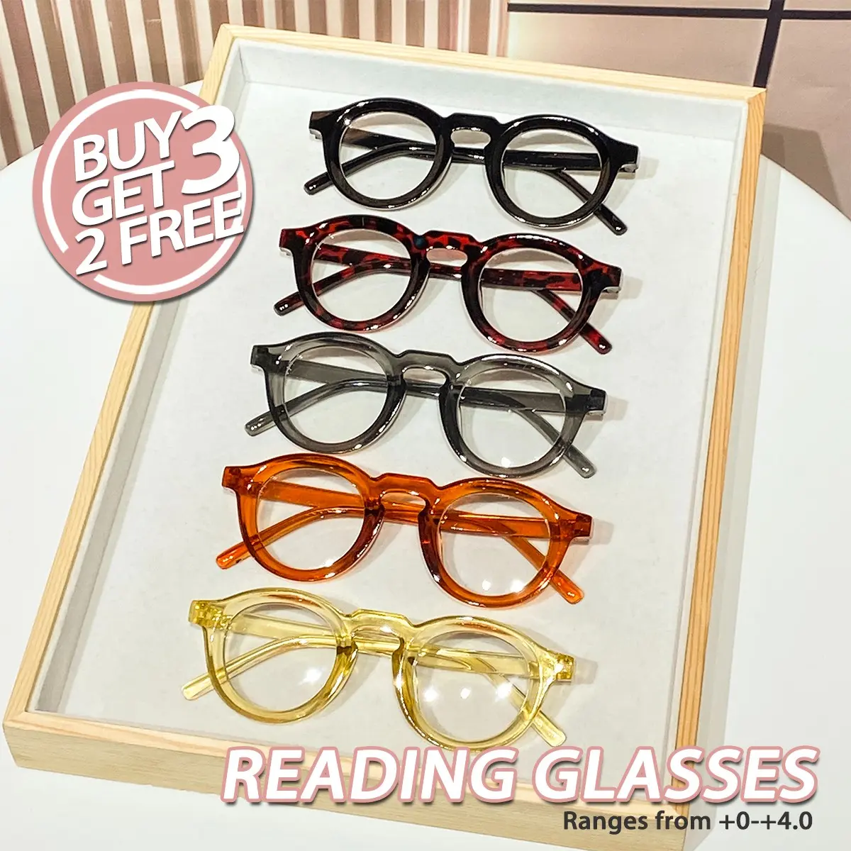 Women's Plastic Round Reading Glasses, Cute Casual Fashion, Lightweight Trendy Classic Vintage Style, Lightweight Durable Glasses, 5 Pairs Pack, Reading Eyeglasses, Reading Eyewear