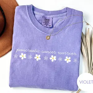 Comfort Colors Pancreatic Cancer Warrior Shirt, Vintage Daisy Flower Graphic, Heavyweight Cotton Fabric, Unisex Original Oversized Fit for Everyday Wear