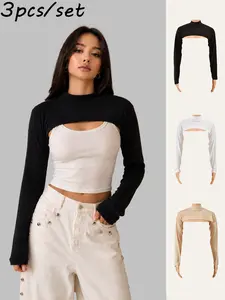 3pc Women's Fashion Solid Color Long Sleeve Sleeves, Sun Protection Summer Breathable Soft Comfort, Quick-Dry Muslim UV Accessories, Womenswear