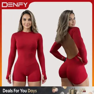 [STRONG COMPRESSED] DENFY Impact Long Sleeve One Piece Unitard Fitness Gym Bralette Soft Workout Activewear