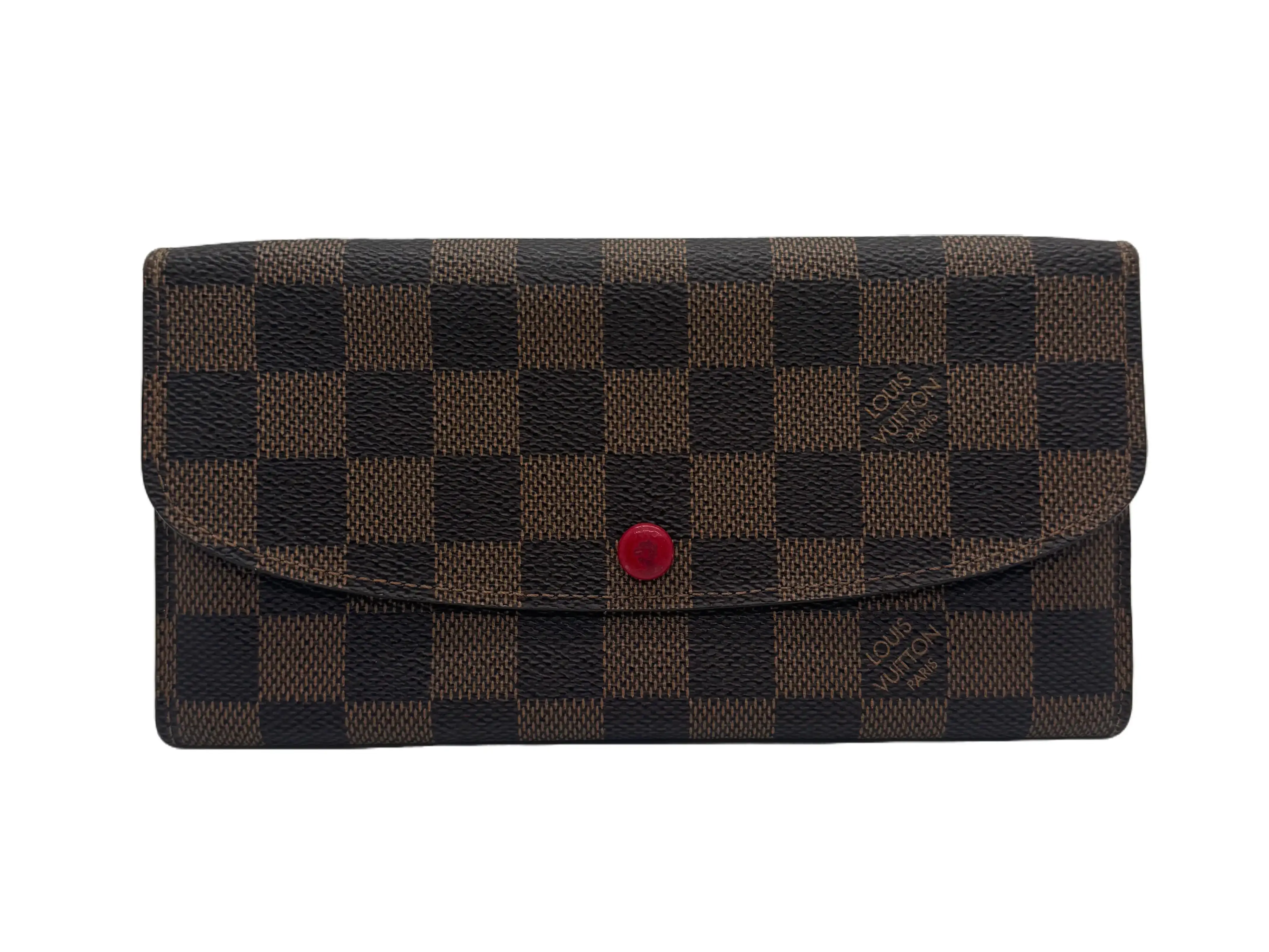 Pre-owned Louis Vuitton Leather Small Leather Goods Damier Ebene Emilie Wallet in Red