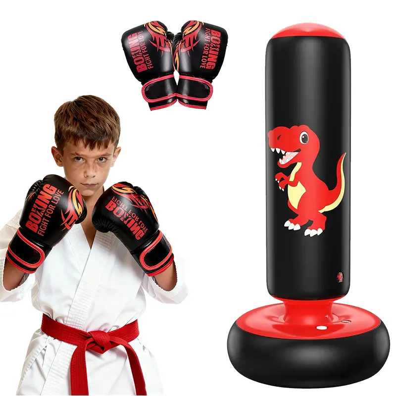 Inflatable Punching Bag for Kids - 48" Dinosaur Kids Boxing Set with Gloves - Heavy Duty Energy Burner Toy for Boys & Girls Age 3-10 - Stable Base Kids Punching Bag for Karate & Active Play