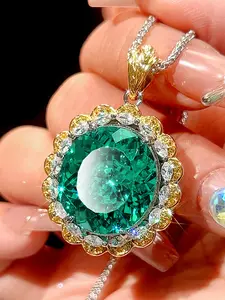 18x20 Faux Emerald Jewelry Set, Copper Plated, Elegant Pendant Necklace & Stud Earrings, Engagement Wedding Gift, Includes Gift Box