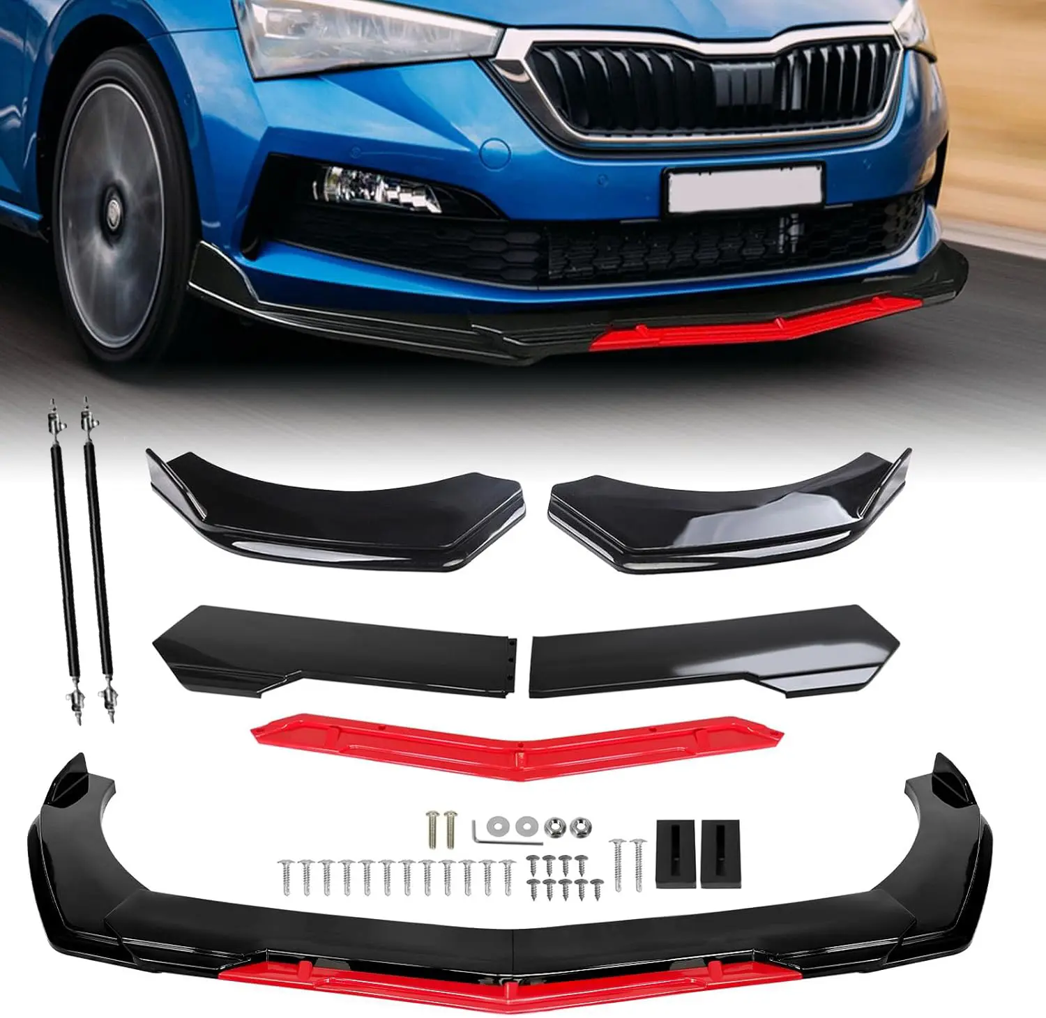 Protective Universal Car Front Bumper Lip Splitter Spoiler - 1 Piece Bumper Guard Car Accessory Compatible with Infiniti Q50, Honda Civic Accord, Audi Q5 A5, Toyota Camry Corolla, Dodge Durango Charger SRT, Nissan 350Z, Camaro, Ford Fusion