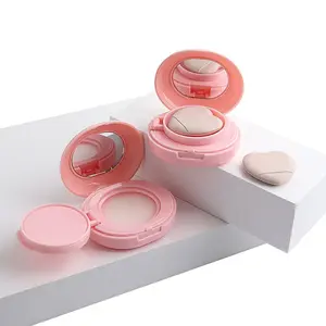 2pc Heart Mini Air Cushion Foundation Empty Box, Reusable Daily Cosmetic Compact Container with Lid, Mirror, Sponge, Tweezers, Spoon, Travel Makeup Organizer