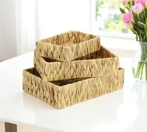 HomeRoots 571503 Natural Water Hyacinth Rectangular Baskets, Brown - Set of 3