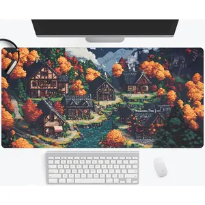 1pc 11.8x31.5in Mouse Pad Pixel Art Village TCG Large Gaming Mouse Pad- Smooth Surface, Non-Slip Base, Vibrant Autumn Village Design for Office& Home Computer Desks, Large Mousepad for Desk
