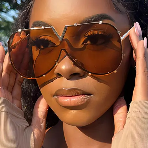 New Fashion Metal Full Face Glasses for Women & Men, Outdoor Beach Party Ocean Film Style, Versatile Trendy Streetwear Decorative Eyewear, Street Style Shades, Stylish Glasses