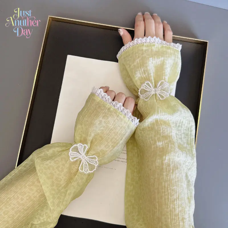 Women's Loose Leopard Print Ice Sleeves, Lace Bow Decor Sun Protection Arm Covers, Breathable Chiffon Arm Sleeves for Summer Outdoor Activities