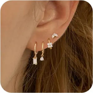 Silver Earrings for Women, Hoop Earrings 14k Gold/Silver Plated Lightweight Cartilage Trendy Silver Diamond Small Hoop Set Silver Jewelry
