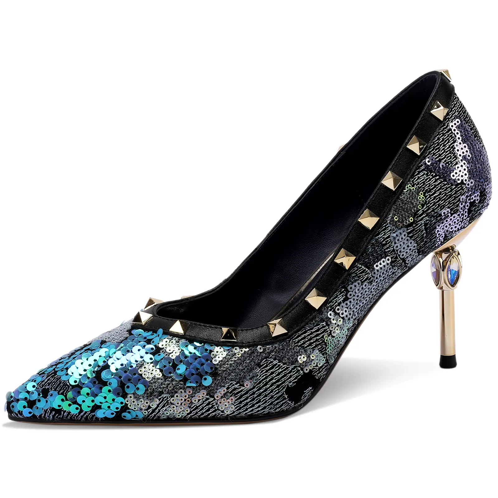 TDD Women's & Girl's Formal Stylish Floral Crystal Stiletto Pumps - 3-in High Heel, Sparkly Pointed Closed Toe, Slip-On Heeled Footwear for Wedding, Prom, Formal Events, All Seasons