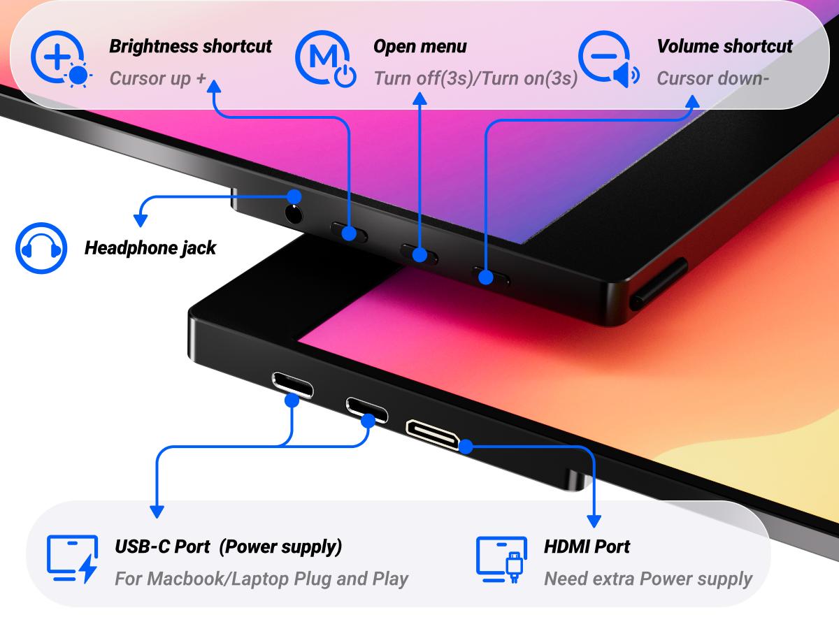 Ingnok 15.6" Portable Monitor FHD 1080P External Screen for Laptop, Ultra Slim USB-C HDMI Travel Display with Smart Cover & Speakers, Plug & Play Monitor for Mac PC PS5 Switch Xbox