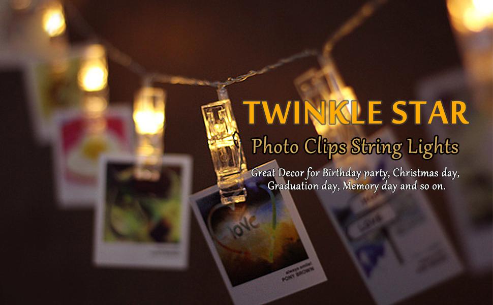 10ft 20 Photo Clip String Lights, Fairy Lights Battery Operated with Clips for Hanging Pictures Cards, Bedroom Wall Decor Party Wedding Home Halloween Christmas Decorations, Warm White