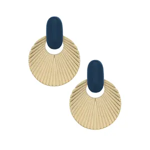 Lola Fluted Metal & Resin Statement Earrings in Navy