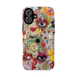 Vintage Mosaic Collage Phone Case Pearl Beaded iPhone Cover 16 15 14 13 12 11 Pro Max Plus Waterproof Shockproof Protective Cellphone Case