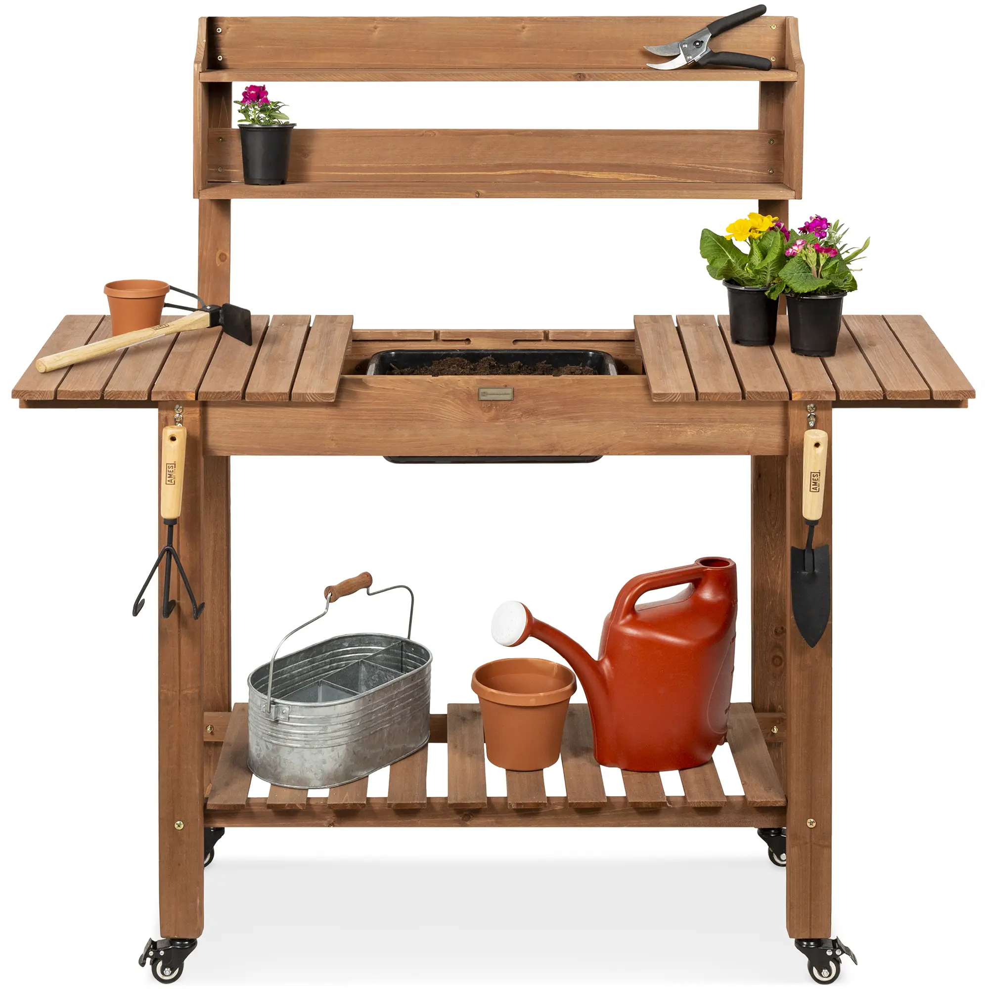 Best Choice Products Wood Garden Potting Bench Workstation Table w/ Sliding Tabletop, 4 Locking Wheels, Dry Sink Best Choice Products Wood Garden Potting Bench Workstation Table w/ Sliding Tabletop, 4 Locking Wheels, Dry Sink