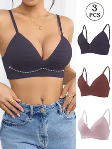 3 piece women's underwear bra set Supportive Wireless Bra skin friendly and comfortable non wired and anti bulge everyday versatile essential ultra thin and breathable