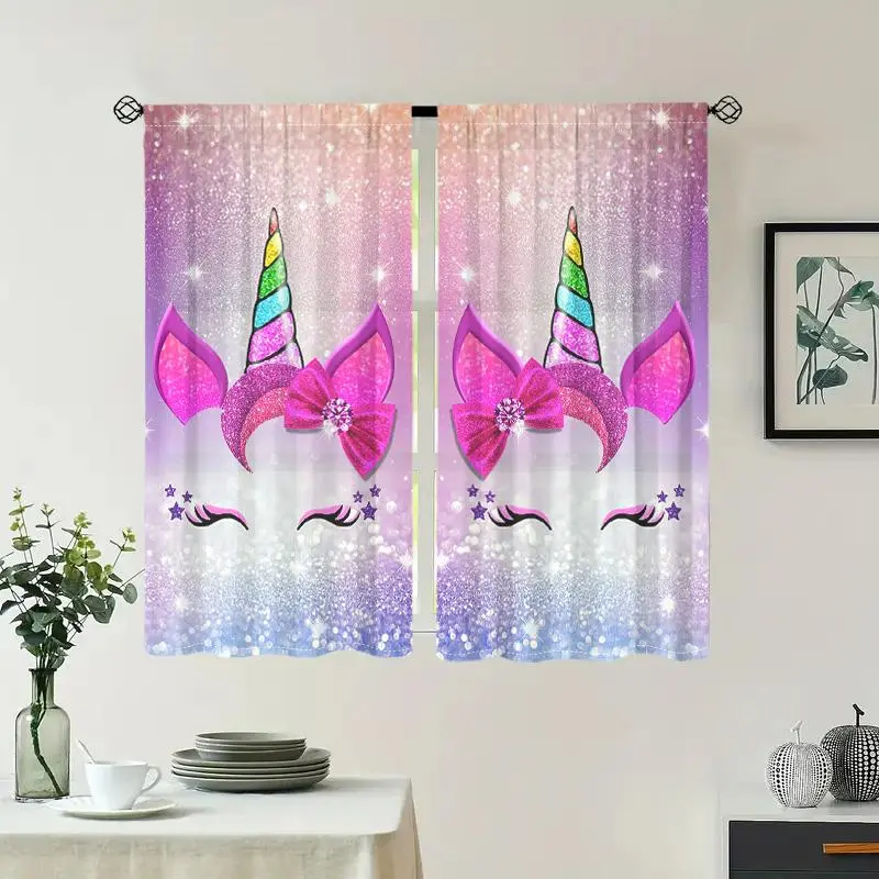 Unicorn Pattern Curtain, 2 Counts/set Modern Glitter Design Curtain, Home Decorative Window Drapes for Living Room Bedroom Study Room, Home Decoration Curtain, Window Curtains