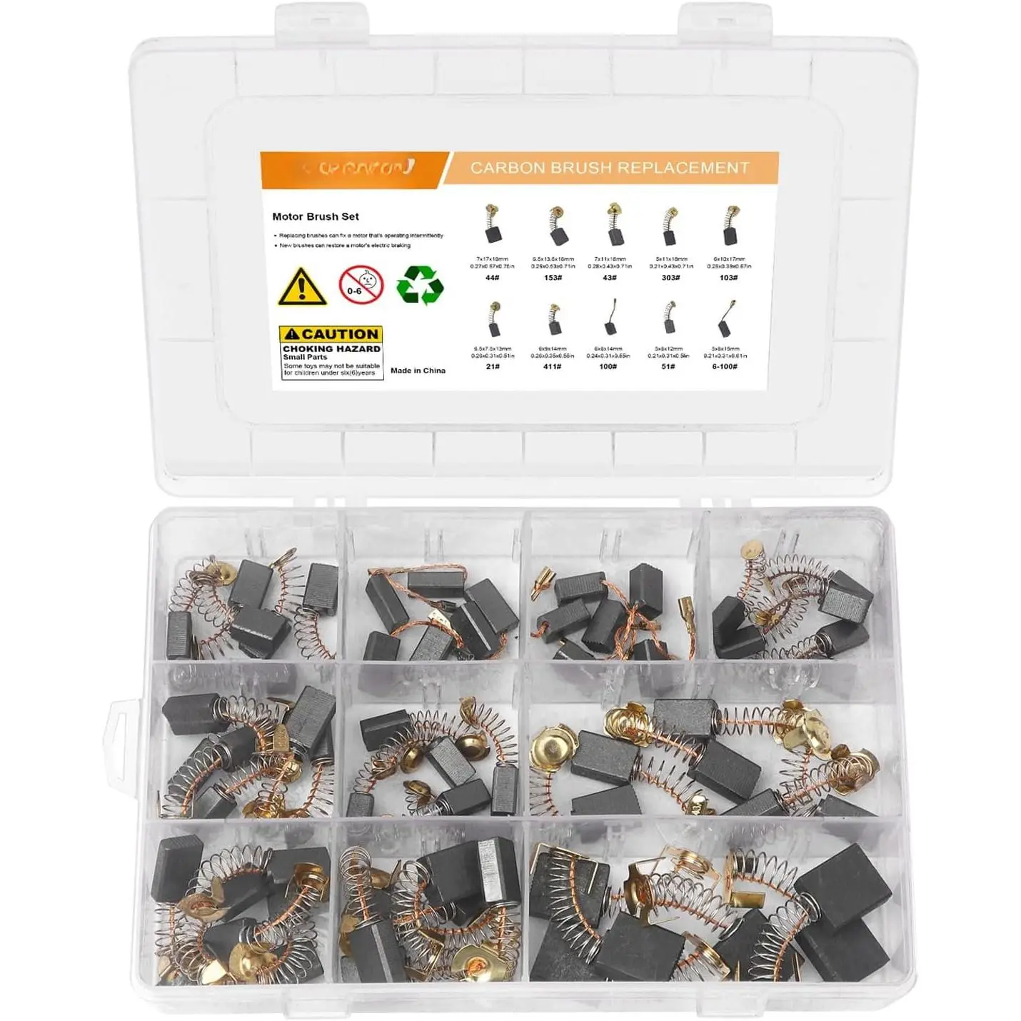 60 Pack Electric  Carbon Brushes Set, 10 Different Sizes for Replacement Repair Power Tool Part Electric Hammer Drills Angle Grinders Circular Table