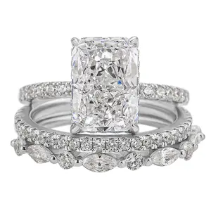 Loveden Three Pieces Vintage Promise Ring 3.5ct Emerald Cut For Women   Solitaire   Engagement Ring Set in s925 Silver Wedding Anniversary Gift cluster ring