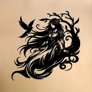 Gothic Style Bird & Woman Pattern Wall Art, Metal Wall Decor, Wall Hanging Decor for Home Living Room Bedroom, Home Decor, Ornaments