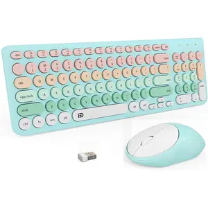 Keyboards and  Combo - 2.4GHz USB Cordless, Cute  Keyboard Round , Quiet and Slim Set for Laptop, , TV and  - Blue Pale Green Colorful
