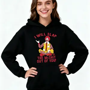 Women's "I Will Slap The McShit Out of You!" Funny Graphic Print Hoodies Unisex Sweatshirt Lightweight & Breathable for Spring & Summer Wardrobe, Pattern Long Sleeve Top, Comfort Pullover Soft Fabric Casual Attire for Women Men Girls Adults Size S M--3XL