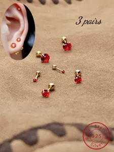 925 Sterling Silver Artificial Zircon Decor Stud Earrings, Fashionable Earrings for Women & Girls, Trendy All-match & Exquisite Jewelry for Birthday Gift, Pretty Studs