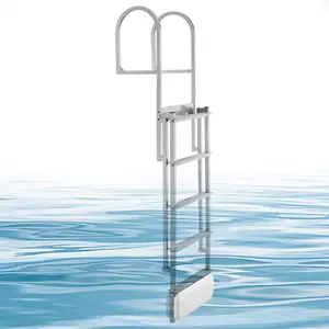 【FathersDayGift】VEVOR Retractable Dock Ladder, 5 Steps, Aluminum Alloy Pontoon Boat Swim Ladder with Auto-Lift Float, Non-Slip Wide Steps, 500 lbs Weight Capacity, Adjustable Height, for Lake Pool Marine Boarding