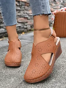Trendy Air Shoe Design, Milk Hollow Out & Heeled Wedge, Directly Step Onto Fashionable Footwear, Perfect for Stylish Looks, Women