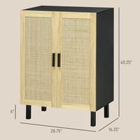 2 Rattan Doors, 3-Tier Shelf, Black and Natural