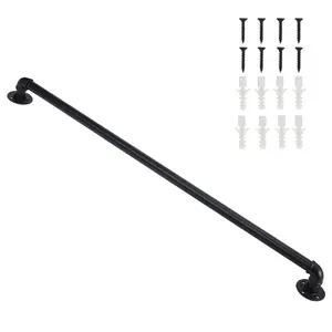 4FT Black Iron Stair Handrail for Outdoor Steps, Wall Mount Safety Grab Rail for Elderly Adults Kids, Rustproof Support Rail for Porch Garden Courtyard Entryway Stairs