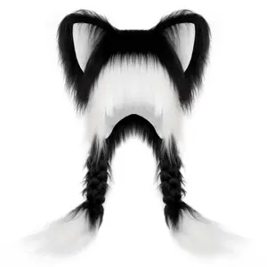 Y2K Plush Cat Ear Hat – Cute Furry Cosplay Headwear Warm Animal Costume Hat for Parties, Festivals and Halloween
