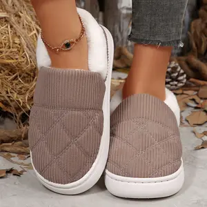 Women's Soft Corduroy Clogs Plush Lined Slip-On Slippers, Stylish Quilted Design & Comfort Thick Sole Indoor Outdoor Shoes
