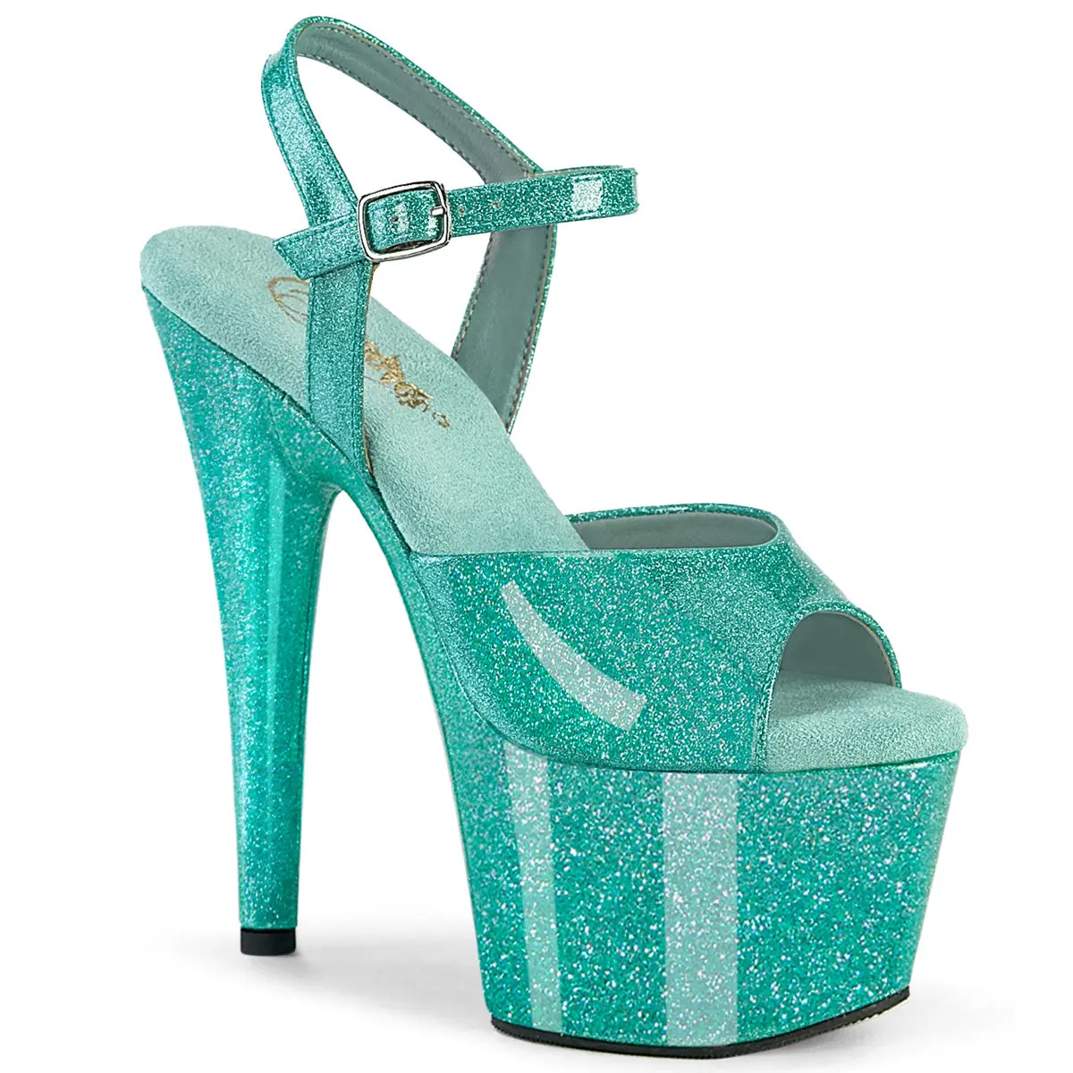 Synthetic Platform Sandals with Aqua Glitter and Ankle Strap, ADORE-709GP 7-Inch High Heel Shoe for Women, Pole Dance & Stage Wear, Sandal, Footwear, Heeled, Adjustable Strap