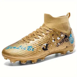 Youth football shoes with high spikes for training and competition, anti slip and wear-resistant PU upper, fabric inner layer, TPU sole, lace closure, camouflage pattern, suitable for boys over 14 years old, suitable for all seasons