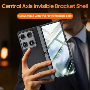 Front Screen Protector Foldable Phone Case Compatible with Motorola Moto Razr Fold,Hidden Kickstand, Equipped with Tempered Glass Screen Film, Shockproof Protective Cover, Features Durable Protection and Stable Grip Design