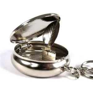 Stainless steel portable pocket circular ashtray key chain with cigarette snuffer