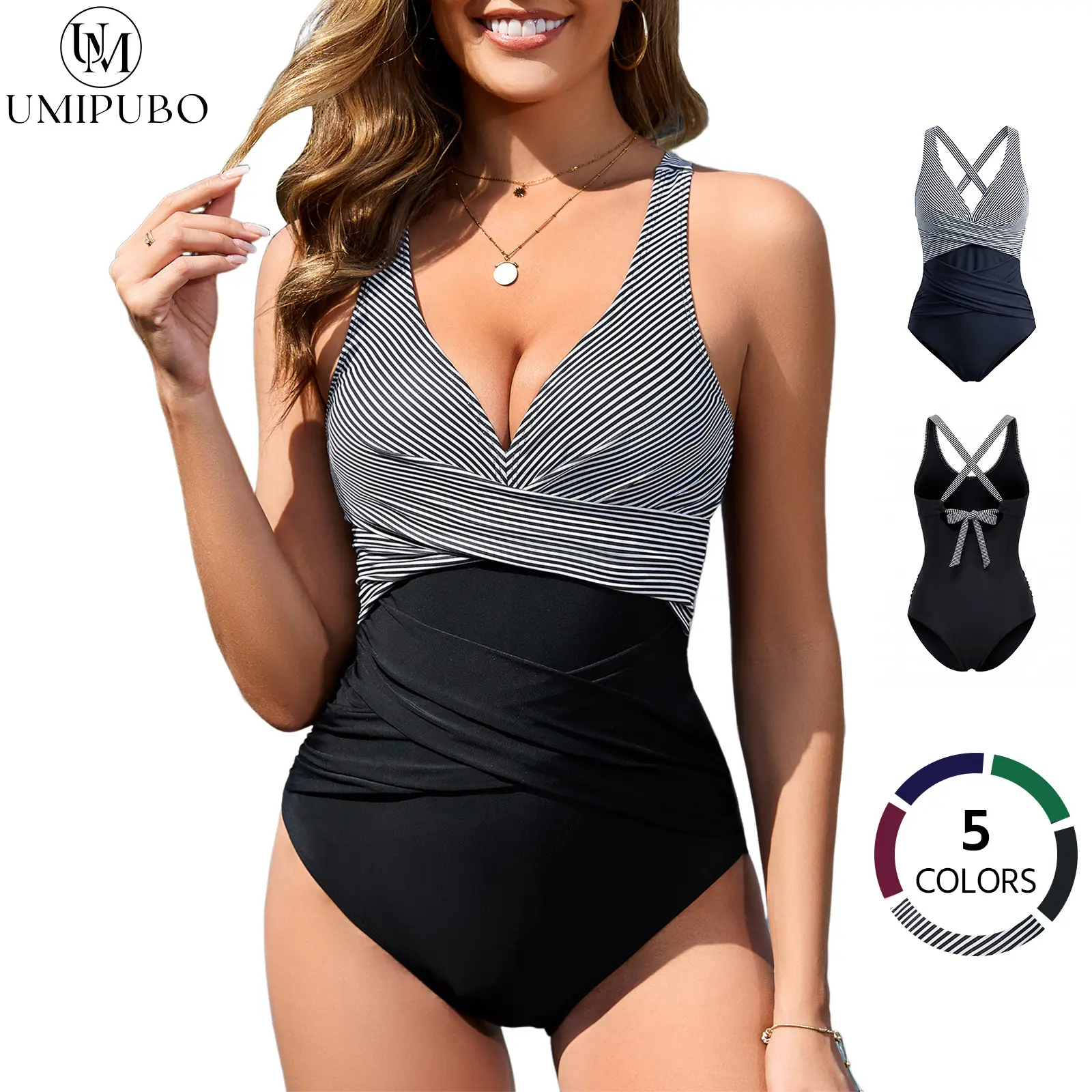 【Clearance Sale】UMIPUBO AI Womens Tummy Control Swimsuit One Piece Bathing Suit Front Cross Tie Back Slimming Ruched Push Up Padded Swimwear for Beachwear SwimWeek summerwins