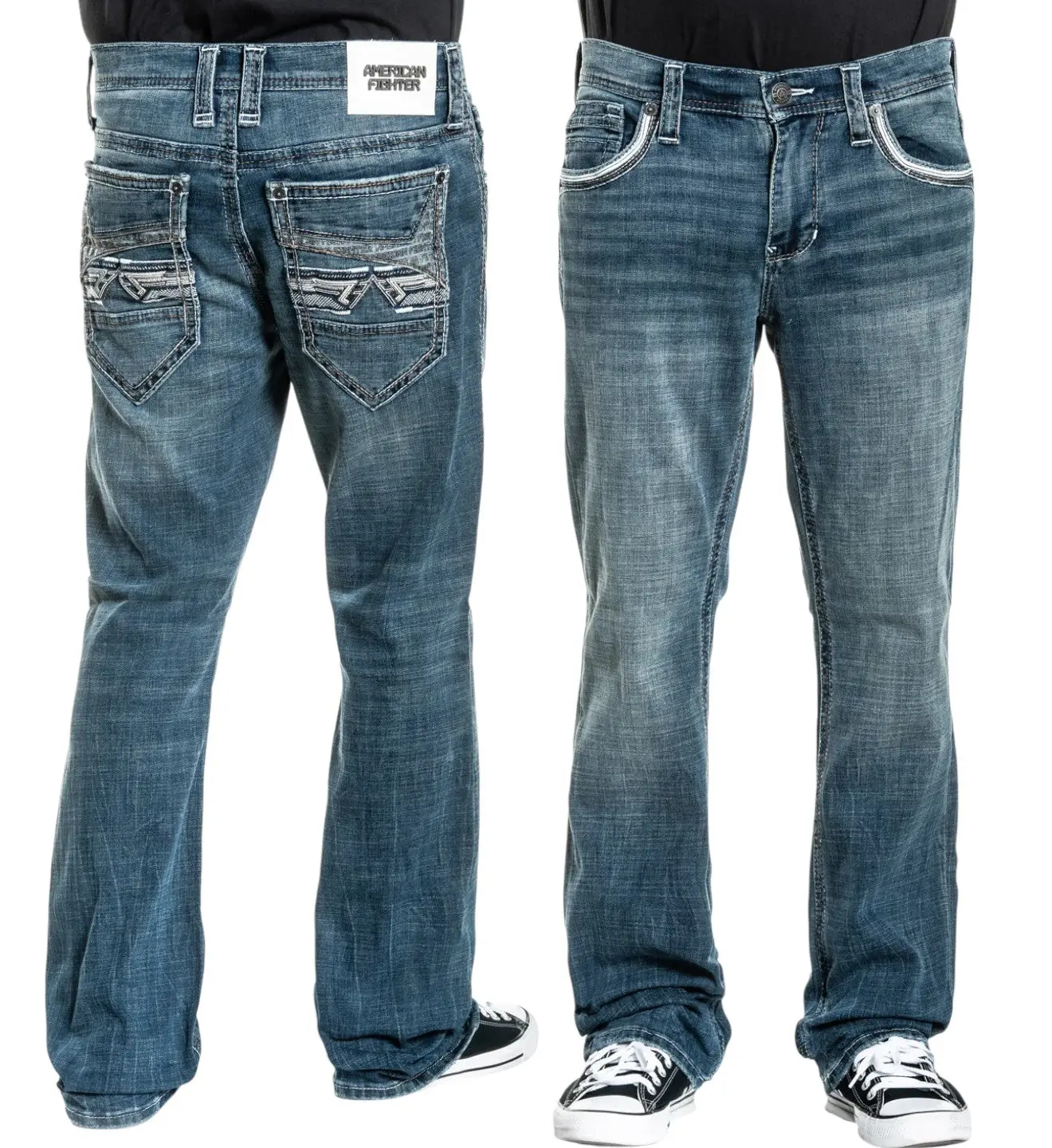 American Fighter Men's Heritage Dean Bootcut Jeans - Mid Waist All Season Denim in Dean Wash, 32" Inseam, Bootcut Men's Jeans, Casual, Cold Wash, New Arrival, Menswear, Relaxed Bootcut
