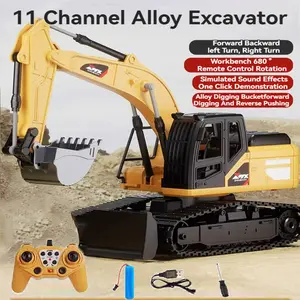 Alloy 2.4G 11-CH Remote Control Excavator RC Model Car Toys Dump Truck Bulldozer Engineering Vehicle With Led Lights Music,Christmas Birthday Gifts Engineering Car Children Electric Toy